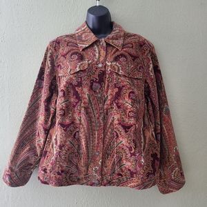 ❌SOLD❌Charter Club Button Up Long Sleeve Paisley Corduroy Jacket 1 XL New/WOT